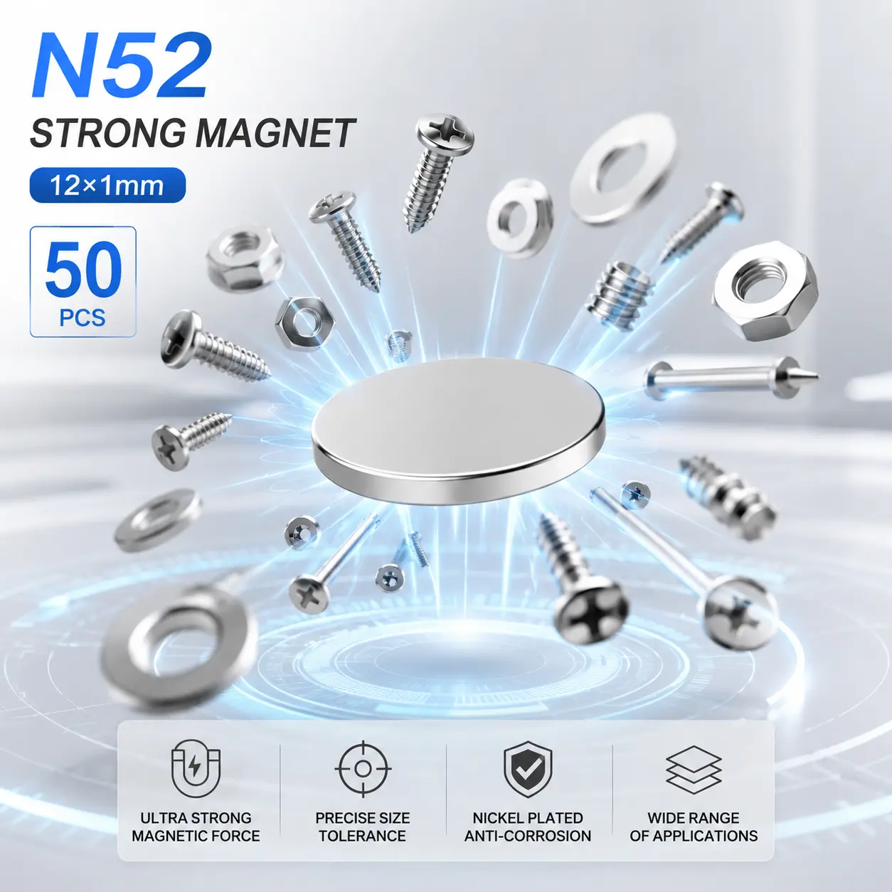 50PCS Neodymium Magnets, 12x1mm Round Rare Earth Magnets, Magnetic Magnets for Cabinet Lock, Tool Storage, DIY Crafts & Home Organization