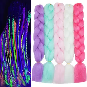 Colorful Jumbo Braiding Hair Pre Stretched Glow in the Dark Hair 24inch 5Pcs Luminous Colored Braiding Hair Synthetic Extensions