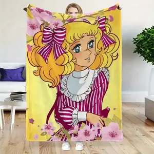 Candy Anime Themed Character Print Flannel Blanket, Suitable for All Seasons, Suitable for Sofa, Office and Travel - Birthday Gift Decoration