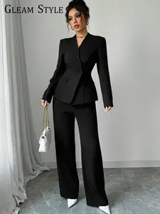 Women's Fashion Simple Minimalist High-End Professional Fitted Long Sleeve Set Suits, Elegant Business for Women, Stylish Workwear Clothing for Office & Daily Wear, Fall outfit