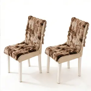 Faux Fur Two-Piece Chair Cushion Set Non-Slip Plush Seat Pads for Dining Office Lounge Comfortable Soft Cover