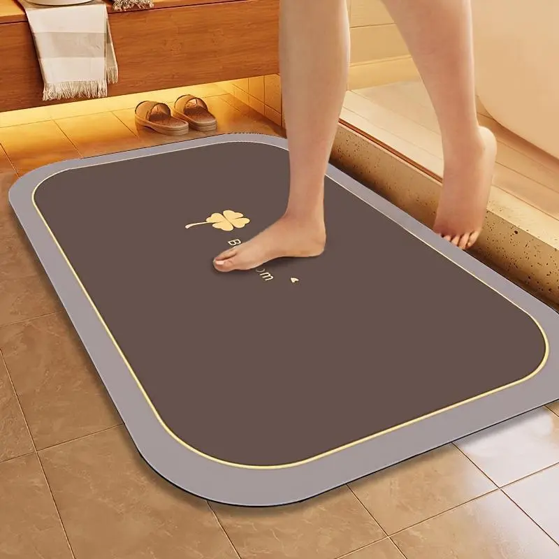 Elegant Black & Brown Non-Slip Bath Mat - Super Absorbent, Fast Drying, Soft Carpet with Clover Design for Bathroom, Shower, Tub, and Outdoor Use Diatomite Bath Mat Diatomaceous Earth Mat Bathmat
