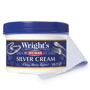 Wright's by Weiman Silver Cleaner and Cream with Polishing Cloth, Ammonia-Free, Gently Clean & Remove Tarnish without Scratching