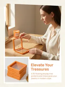 5-Pack (7cm×7cm) 3D Orange Floating Display Cases, Dustproof Jewelry Packaging, Transparent Hanging Storage Boxes with Elastic Membrane, for Necklaces, Bracelets, Rings, Coins, Earrings & Brooches, Suitable as Gift Boxes for Retail and Personal Use