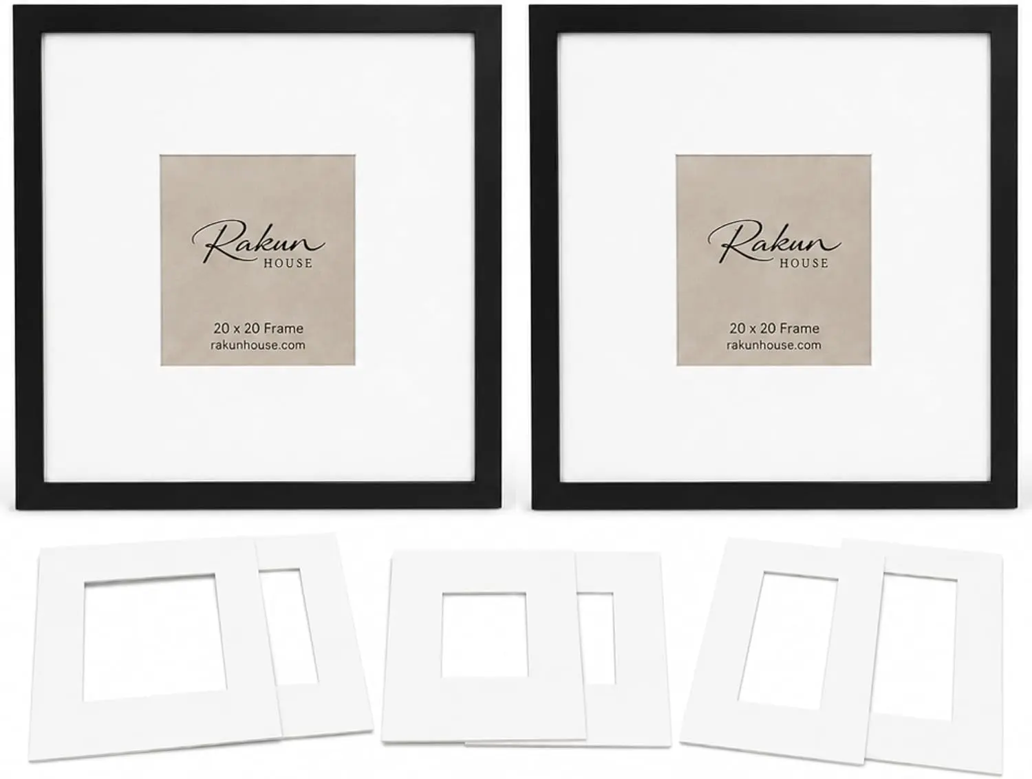 RAKUN 20x20 Black Gallery Wall Frame with 3 Interchangeable Mats | Fits 10x10, 8x8 & 8x10 Photos | Modern MDF Picture Frame with Acrylic Front for Wall Décor