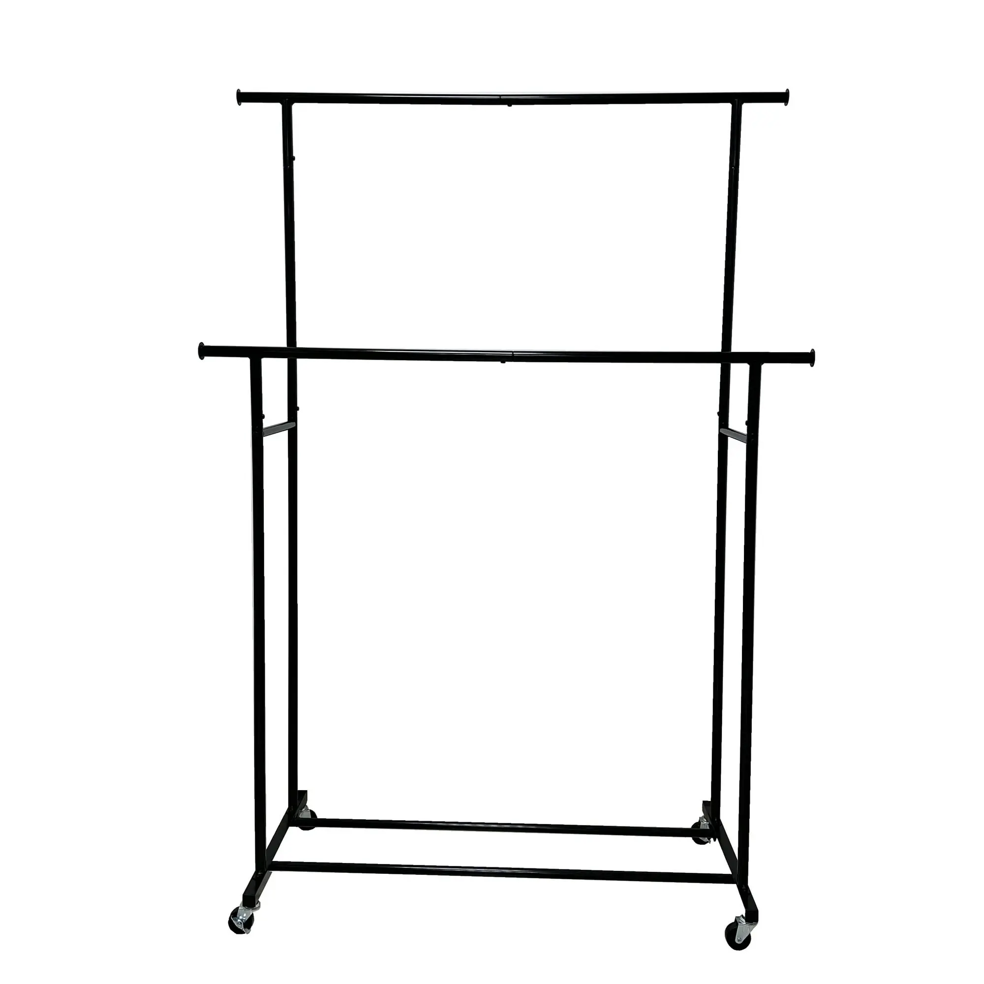 Black Rolling Metal Double Garment Rack with Dual Hanging Rods and Locking Wheels, Home Organizer Storage Shelving Holder
