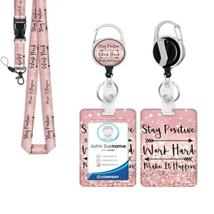 Lanyard & Card Holder Set, 1 Set Retractable Badge Holder with Lanyard, Identification Badges & Supplies for Office, School, Hospital