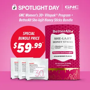 GNC Women’s 30+ Natural Daily Energy Bundle, Exclusive bundle with BettlerAlt She-lajit Honey Sticks, Overall Wellness, Energy Production & Vitality, Hormone Balance, Beauty Boost & Stress Resilience