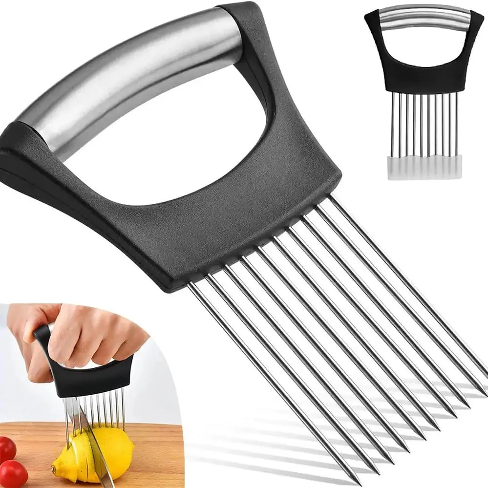 (1 PC) Sturdy Lightweight Stainless Steel Metal Kitchen Utensil – Kitchen Slicer Dicer Holder, Safe Fruit Slicer for Onion, Potato