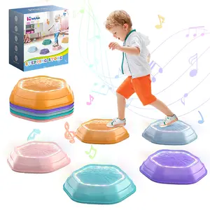 Holyton Light Up Stepping Stones for Kids, 5 Pack Musical Sensory Balance Toy, Pink