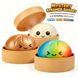 Smiling Face Emoji Big Dumpling Squishy - Mystery Bun Fidget Toy, Easter Gift, Soft TPR Material, Stress Relief Toy, Unboxing Surprise Random Style, Equipped with Beautiful Greeting Cards, Perfect Easter Basket Stuffer & Easter Party Favor