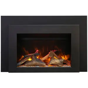 Amantii INS-FM-34 Insert Series - 34" Electric Fireplace Insert with Black Steel Surround and Overlay