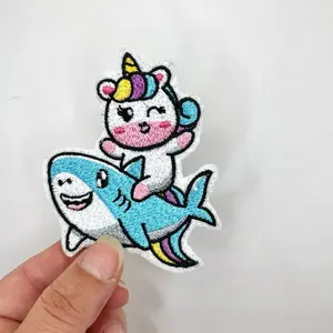 Unicorn Shark Cute Embroidered Patch | Sew on | Iron on | Hook