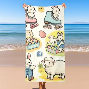 Cute Easter Bunny Beach Towel | Soft Microfiber Quick Dry Towel for Beach & Pool | Adorable Rabbit & Sheep Print Beach Blanket custom absorbent breathable