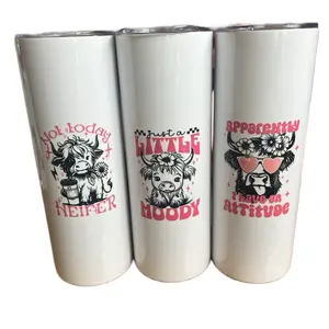 Water Tumbler - Three Pack of White Cans with Cartoon Designs Featuring "Not Today HEIFER MOODY" Text - Bottle, Drinkware