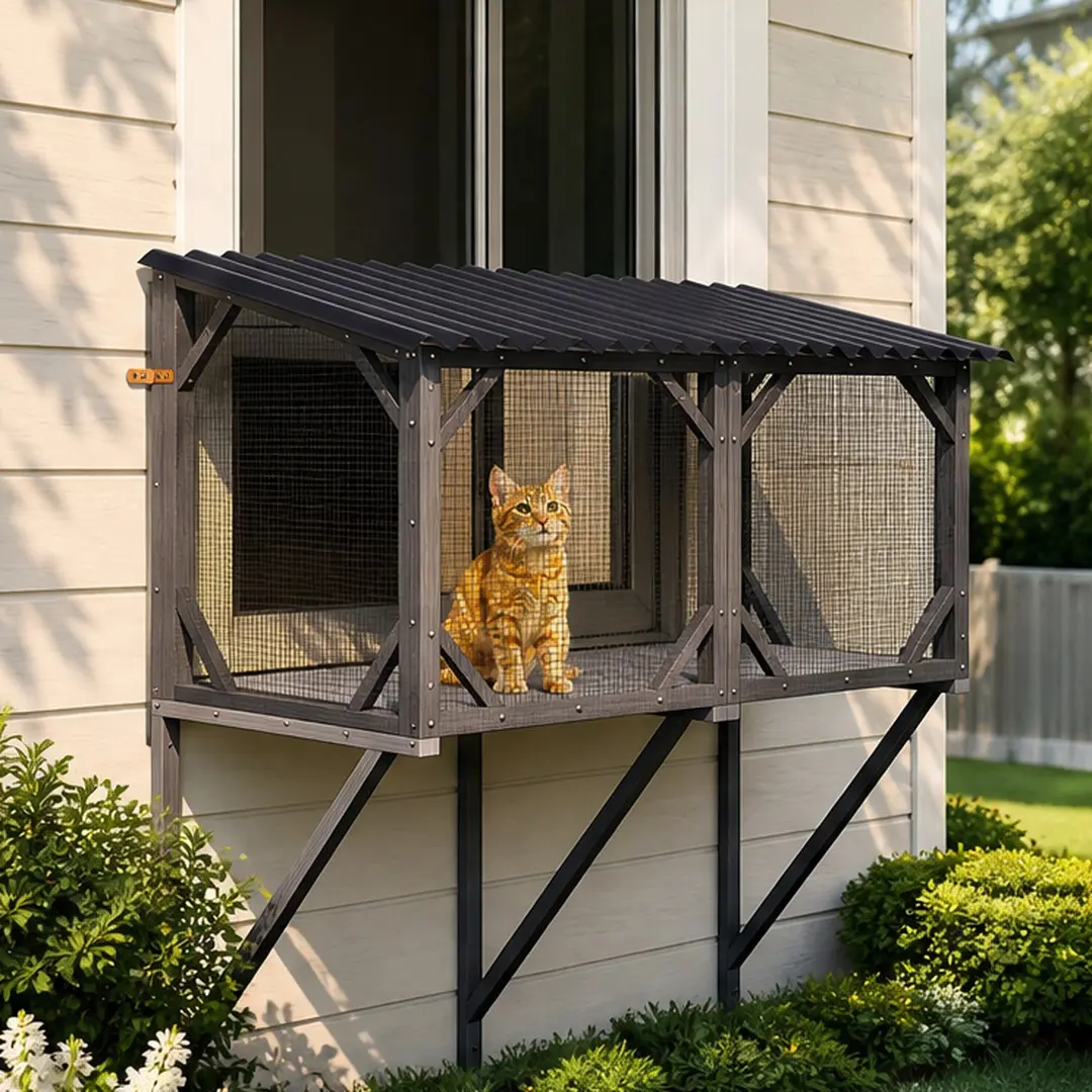 ARCH Cat Window Box 43.3in Catio Outdoor Cat Enclosure with Bug Proof Net for Sunbathing Napping Viewing Window Perch for Large Indoor Cats All Weather Use Cat Cage Multiple Color Options, Ancient White/Antique Gray/Grey Color Options