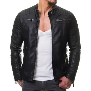 Men's Black REAL Lambskin Leather Biker Jacket VINTAGE GENUINE MOTORCYCLE JACKETS FOR MEN