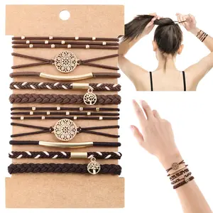 10Pcs/set Bohemian Life Tree Charm Bracelet Hair Rope