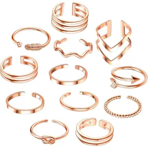 MILACOLATO 12Pcs Adjustable Open Rings Set for Women - Stackable Thumb, Finger, Midi, and Joint Rings in Silver Rosegold
