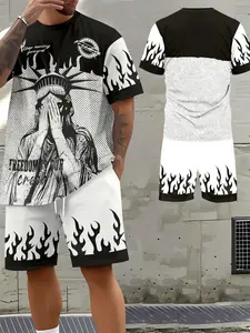 Men's Fashion Casual Trendy Liberty Print Shorts Set, Fitted All Season Wear, All over Print Style, Comfortable and Stylish Outfit