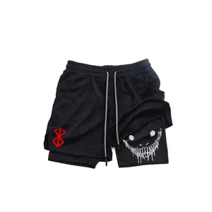 Men's 2-in-1 sports shorts, running quick drying shorts, gym and fitness training, double layered