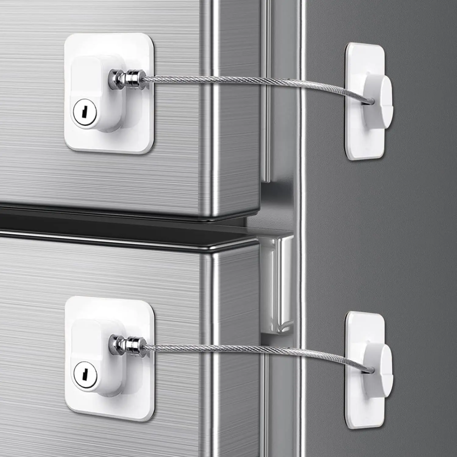 Child Safety Cabinet Locks with Powerful Adhesive Strips, H Home-Mart Two Key Refrigerator Door Lock, Easy Installation for Cabinets & Drawers