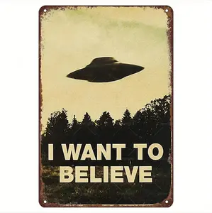 Vintage UFO-Themed Metal Sign, Unique Wall Art Decor for Home or Office, Ideal Gift for Alien Enthusiasts