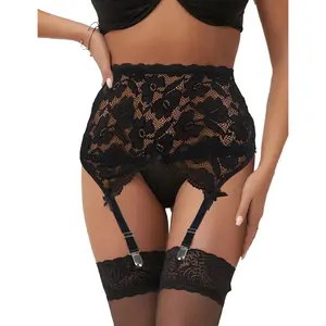 Women Garter Belt and Thigh Highs Set Plus Size Lace Garter Belts for Women Mesh Suspender Belt with 4 Strap