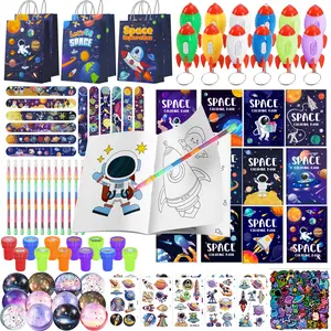 146pcs Space Party Favors Bags Fillers Includ Outer Space Goodie Bags Stickers Stamps Bracelets Solar System Coloring Books Pens etc for Astronaut Birthday Party Decorations Supplies