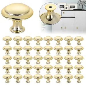 Gold Round Cabinet Pulls Stainless Steel Hardware Fits Kitchen Cupboard Dresser Doors Mushroom Design & Sleek