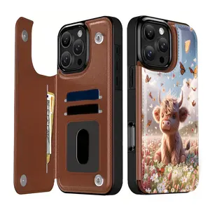 Butterfly and Highland Bull design, made of durable TPU, including card slots, and providing various functional features, suitable for bank and transportation cards, suitable for iPhone 17 16 15 14 13 12, Samsung and other series models