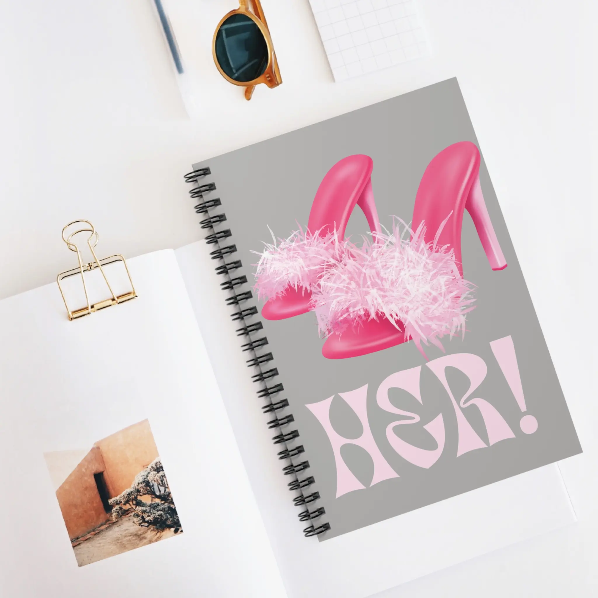 Pink Feathered Heels Notebook | Spiral Ruled Journal