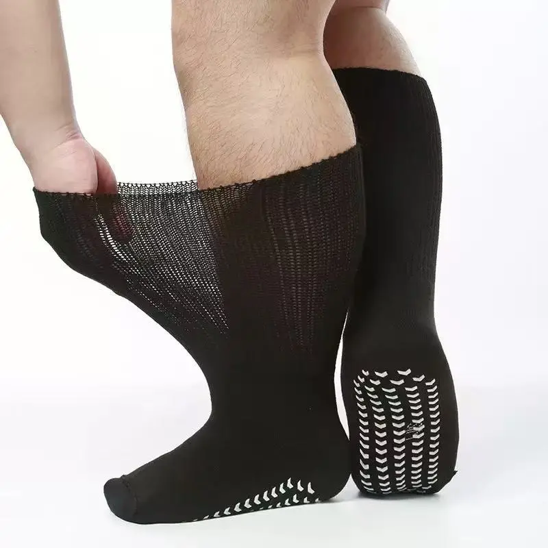 Extra Width Diabetic Socks Men Women-2 Pairs Wide Edema Sock for Swollen Feet,Non Slip Cast Bariatric Socks ultra comfy solid crew sock grip sock diabetic ankle sock