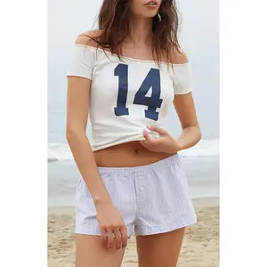 John Galt Women's Light Blue Striped Aimee Linen Boxer Shorts