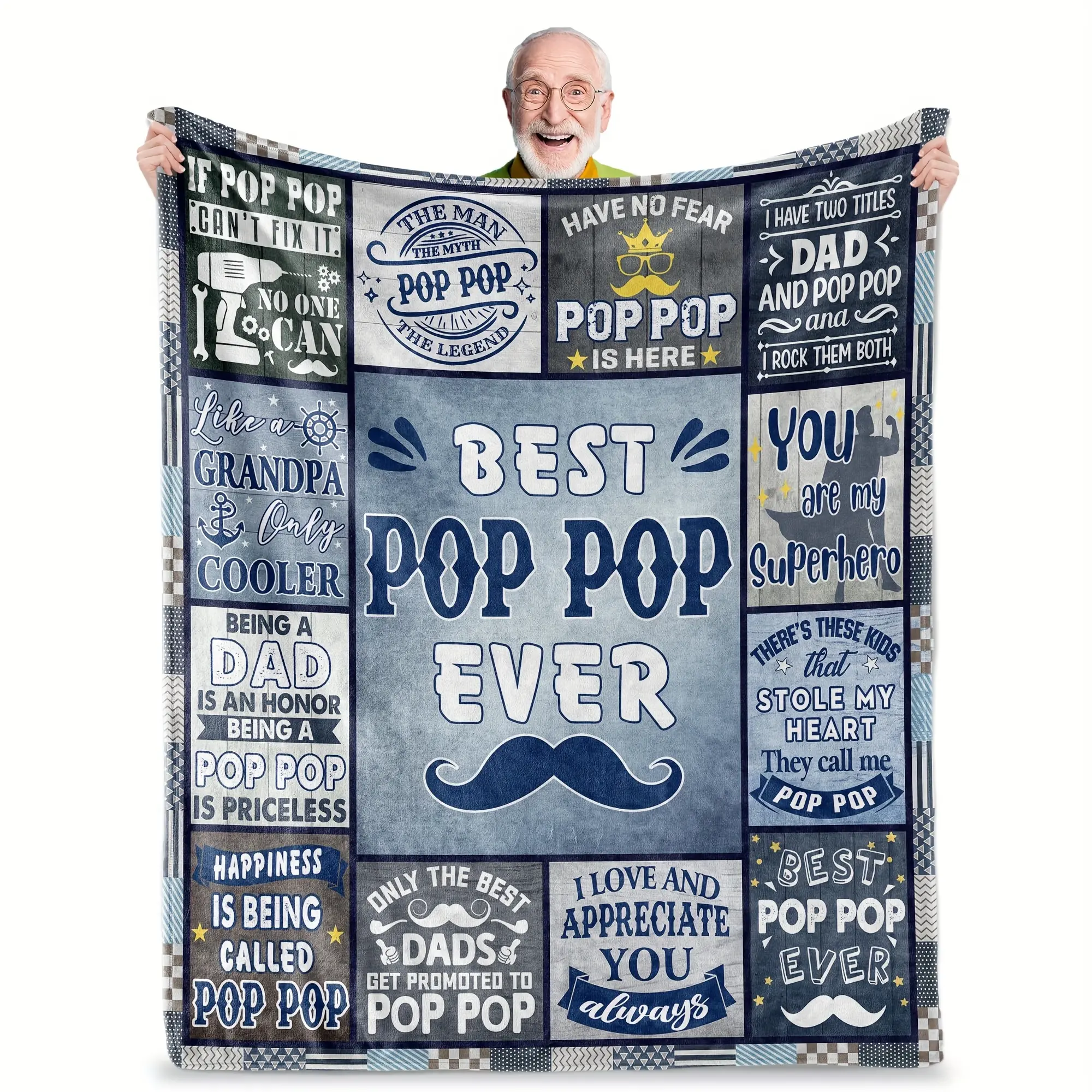 Best Pop Pop Gifts Flannel Blanket, Grandchild Gift for Grandpa, Birthday Father's Day Christmas Present, Warm Soft Plush Blanket, Soft Comfy Blanket, Slogan Print Blanket