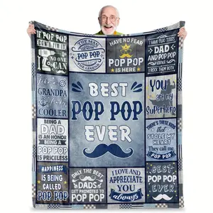 Best Pop Pop Gifts Flannel Blanket, Grandchild Gift for Grandpa, Birthday Father's Day Christmas Present, Warm Soft Plush Blanket, Slogan Print Blanket