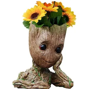 Baby Groot Pen Pot Tree Holder or Flower Pot with Drainage Hole Perfect for a Tiny Succulents Plants 6" (Grayish Brown)