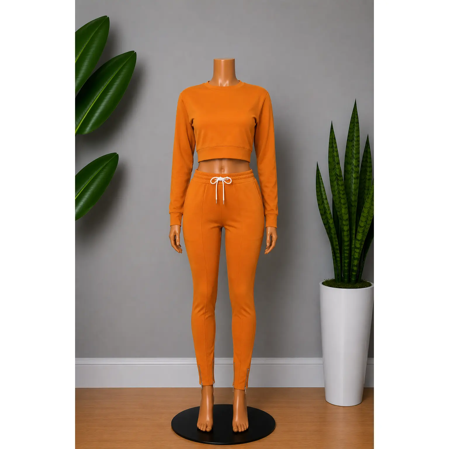 Women's Lady Papaya-Orange 2-Piece Jogger Clothing Set (Plus Sizes Only), Clothes