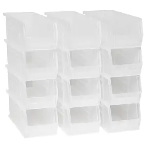 Akro-Mils 12 Pack AkroBins Plastic Storage Bins, Space-Saving Organizers, Clear