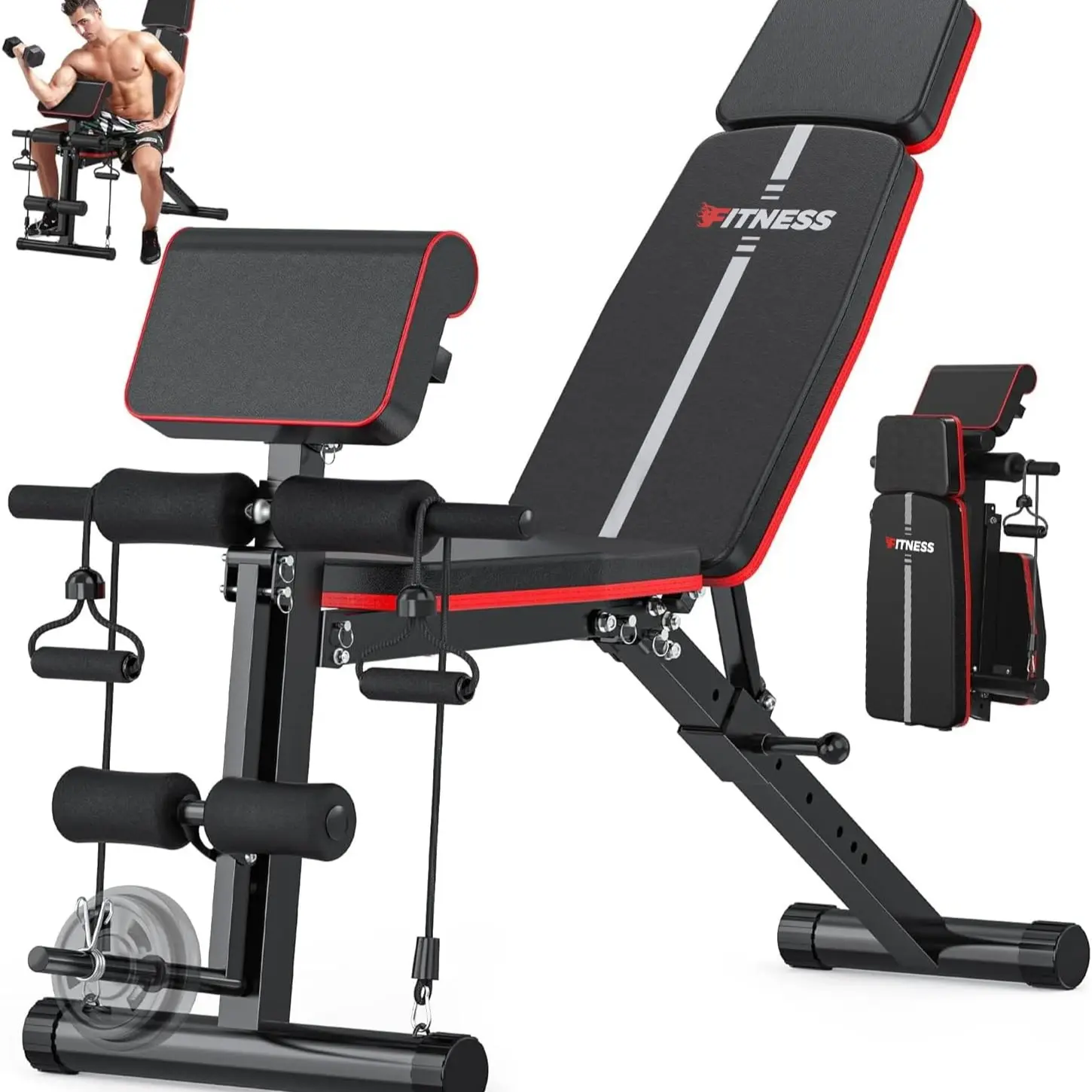 Weight bench with elastic band