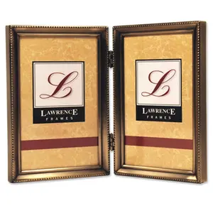 Lawrenceframes 11435D 3 x 5 in. Antique Bead Hinged Double Picture Frame - Gold