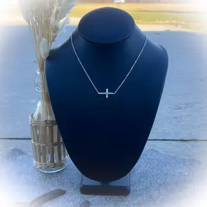 Horizontal Turquoise Cross Necklace - Sterling Silver