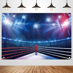 Boxing Ring Fight Night Spotlight Crowd Backdrop Banner - Heavyweight Event Photography Background Decor, Studio Shoot Scene 72x43 Inch