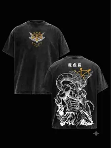 Mahoraga JJK Anime Graphic Tee, Vintage Washed Oversized Dark Anime Streetwear T-Shirt, Soft Cotton Unisex Apparel, Gift for Jujutsu Kaisen Fans quarter zip men lemon demon soulja boy outfit truck fit clothes gorlock destroyerUnisex Casual