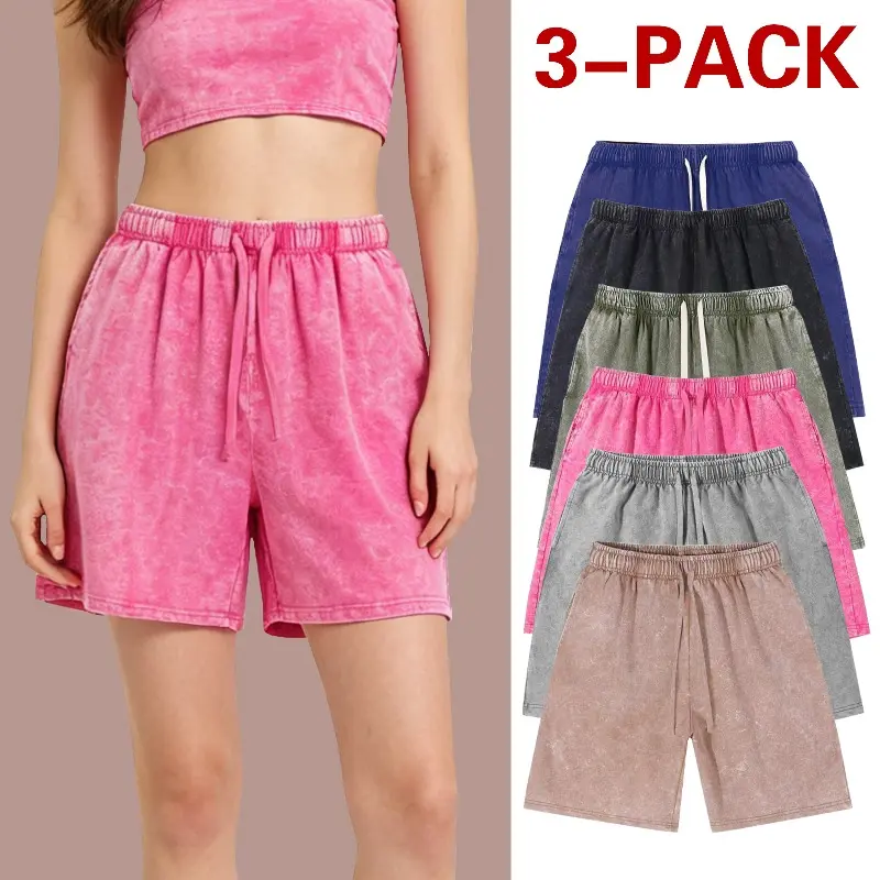 3-Pack women's Casual Cotton Shorts, Elastic Waist Drawstring Summer Shorts, Multi-Color Loose Fit Lounge Shorts for Men