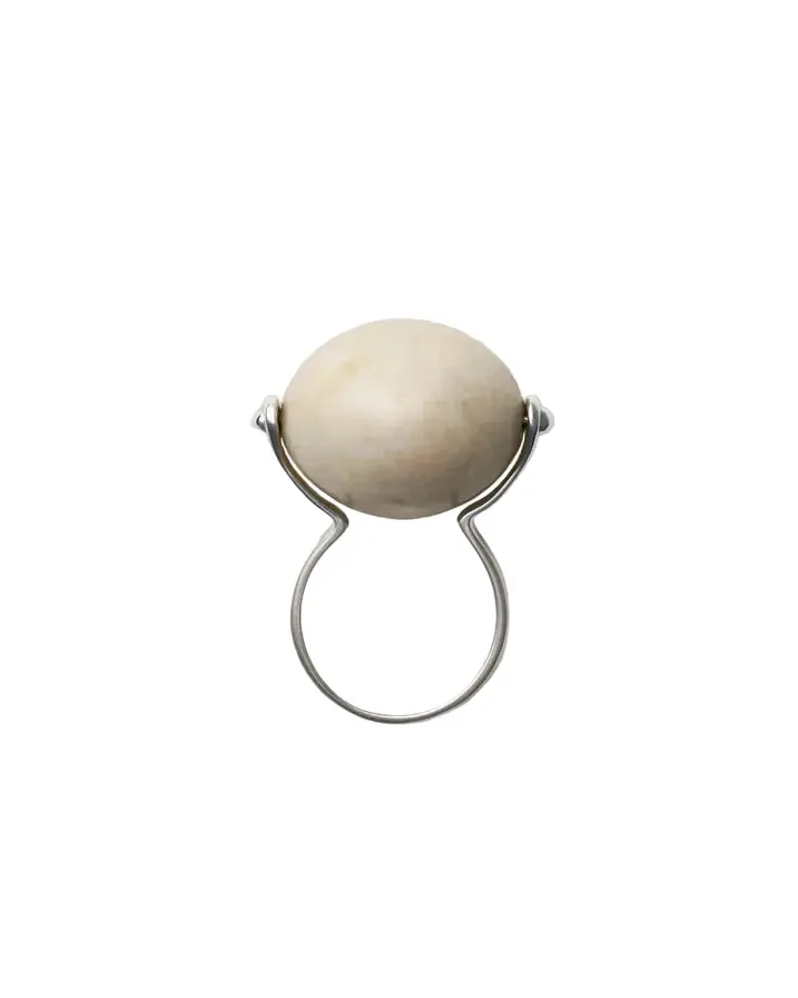 Annika Inez Sculptural Ring for Women | Heart & Ellipse Statement Rings | Recycled 925 Sterling Silver or 14k Gold-Plated | Black Shungite & White Feldspar Stone Options | Sizes 3-8 | Handmade