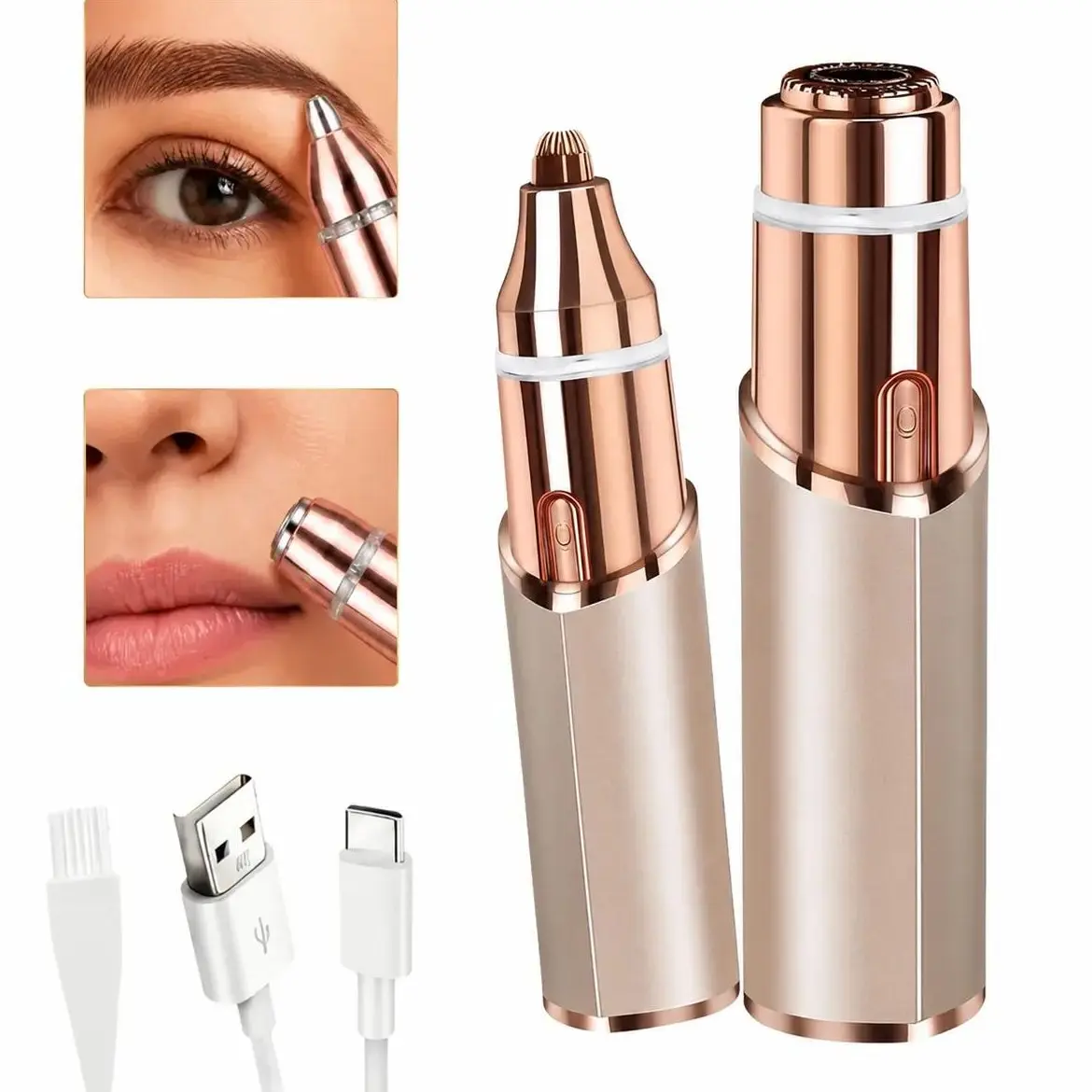 Women's 2-in-1 USB Rechargeable Facial & Eyebrow Trimmer, Painless Hair Removal for Women with Light for Peach Fuzz, Lips, Nose Hair.SummerWins DealsForYouDays,father'sdaygifts,summerhairstyles
