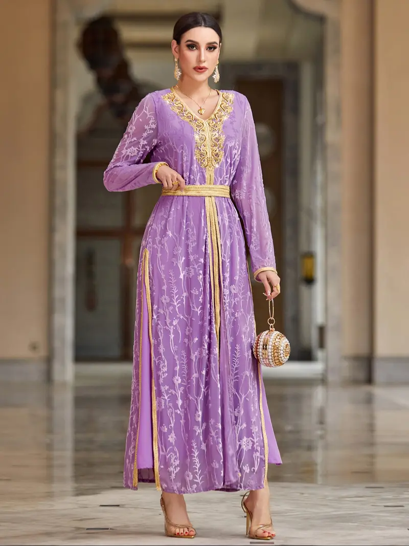 slim fit dress slacks Silk Kaftan Dress in Azure V-neck – Esmé New York main image 0