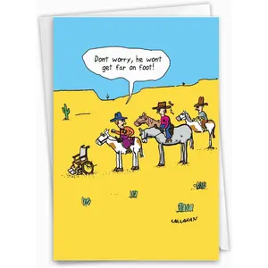 Funny Cartoon Card for Birthdays - Humor Bday Comic, Notecard with Envelope - Won't Get Far on Foot