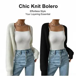 Women's Solid Raglan Sleeve Crop Cardigan Without Camisole, Casual Long Sleeve Knitwear for Spring & Fall, Women's Clothing for Daily Wear Everyday